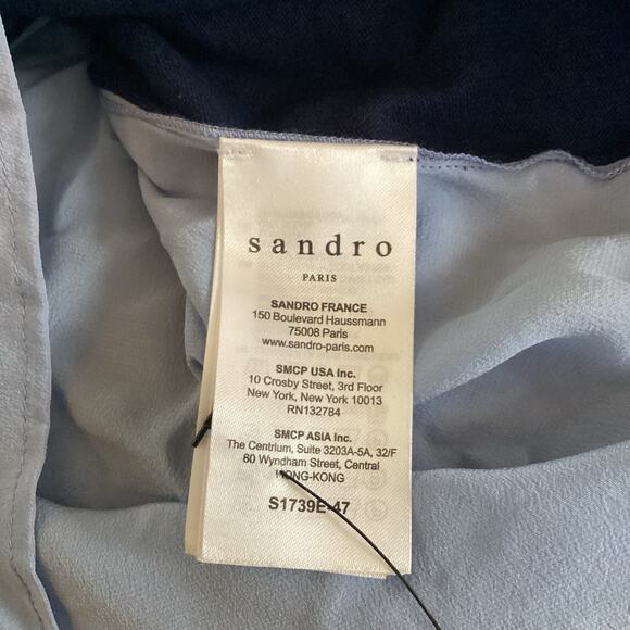 Sandro Navy Blue Tie Back Sweater Baby Blue Silk Open Back 1 S - Picture 8 of 10